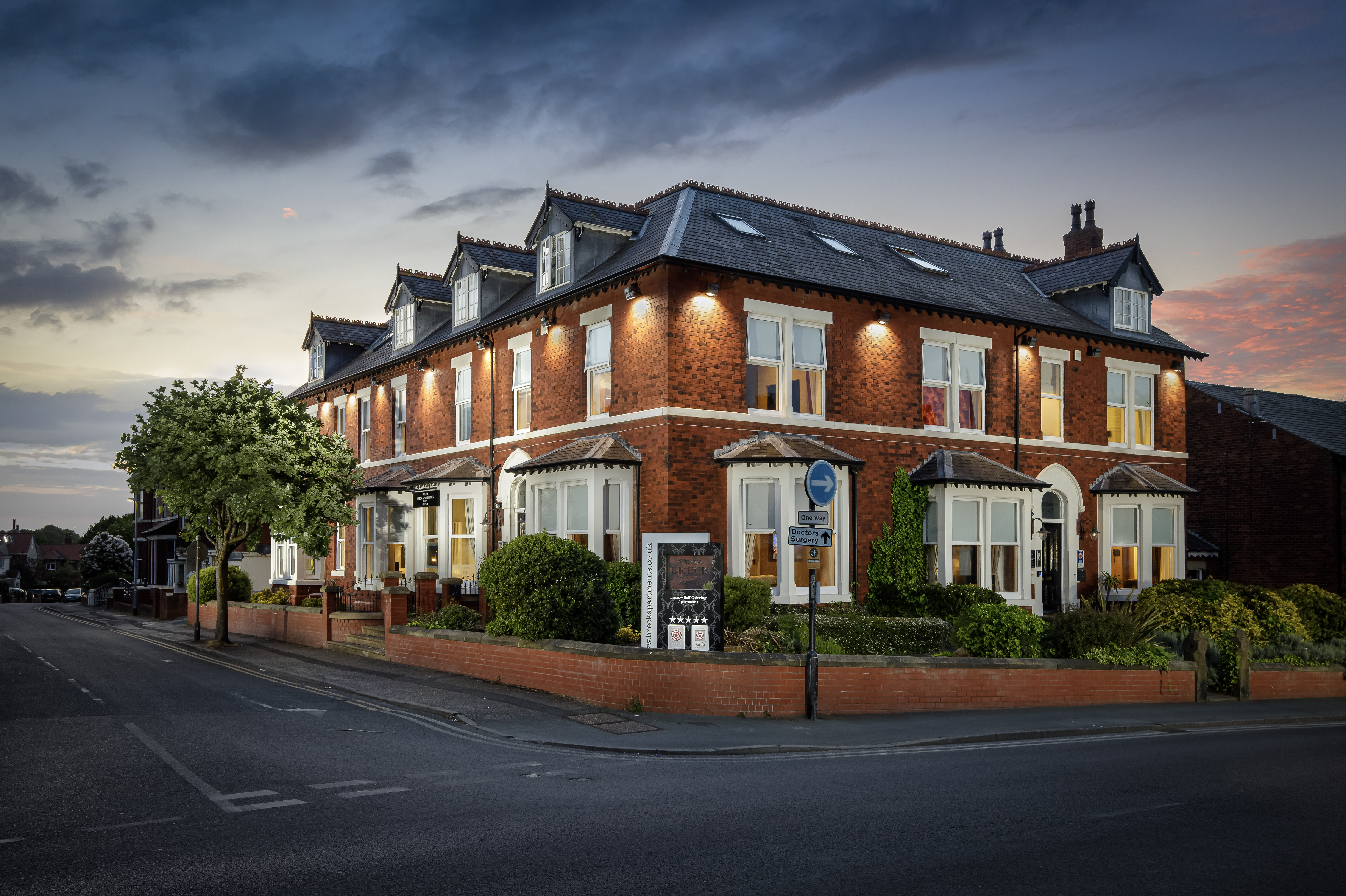 Luxury property exterior at twilight
